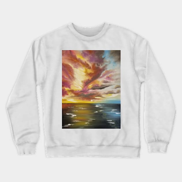 Sky Fire, Fire in the Sky, Skyscape, Seascape, Sunrise, Sunset painting, Sunset Artwork, Sunset Decor, Coastal Decor, Beach Decor Crewneck Sweatshirt by roxanegabriel